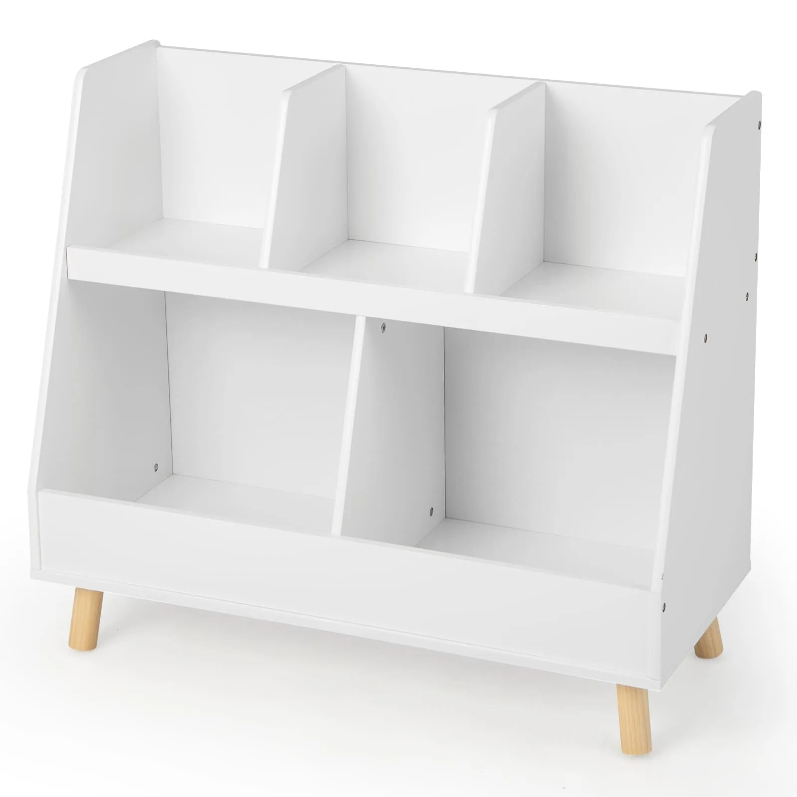 Costway 5Cube Bookshelf & Toy Organizer Wooden Storage Bookcase w/ Wood Legs in White