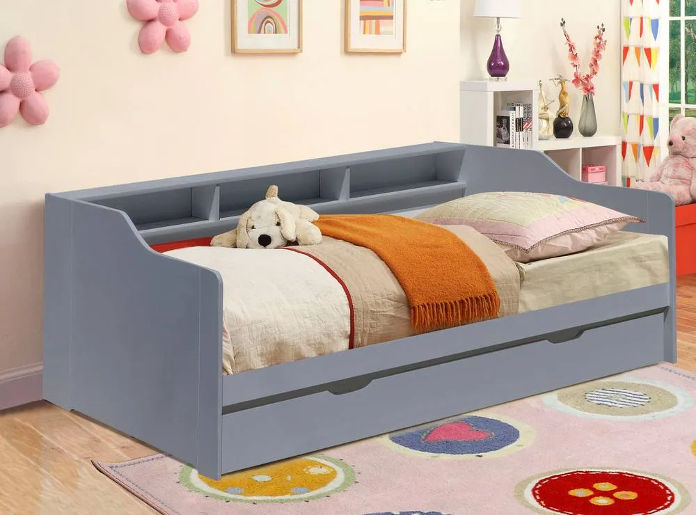 Comfy Living Ltd 3ft Wooden Bed With Shelving & Pull Out Trundle in Grey 2