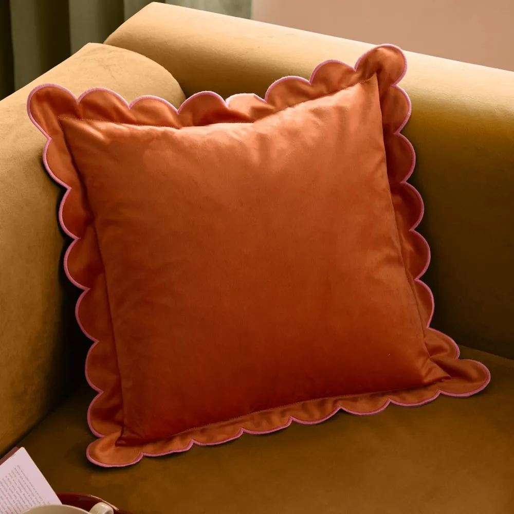 Furn Lil Scallop Velvet Cushion in Orange