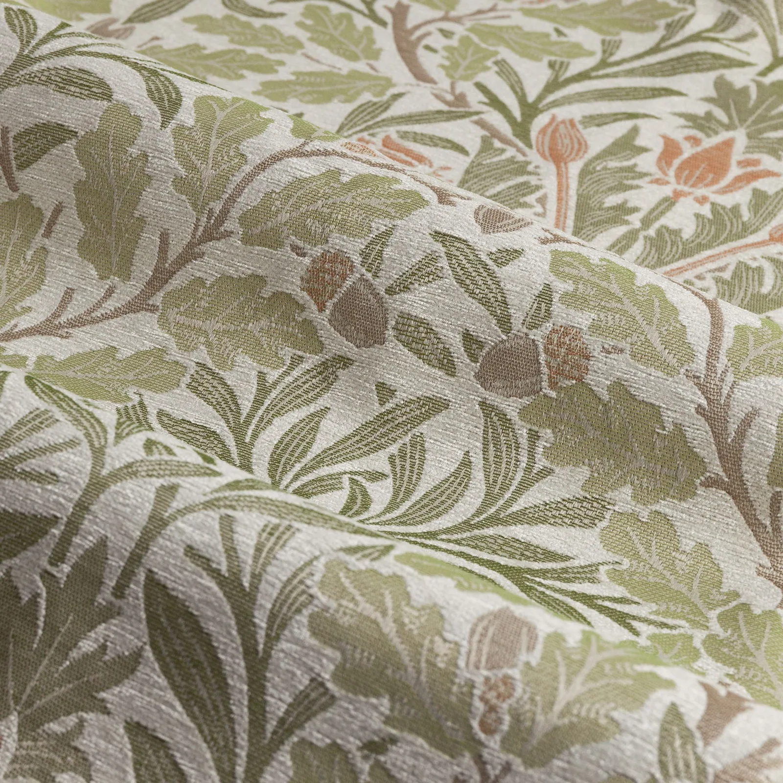 Morris & Co Acorn Multi Floral Jacquard Room Darkening Pencil Pleat Curtains in Stone 5