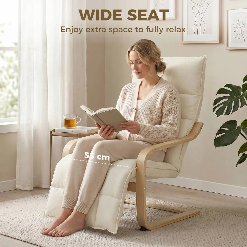 HOMCOM Accent Chair, Leisure Lounge Chair Armchair with Footrest, Cream 6