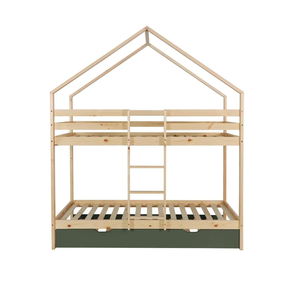 sweeek Children's bunk bed 90 x 190 cm natural pine with pull-out bed in Green 5