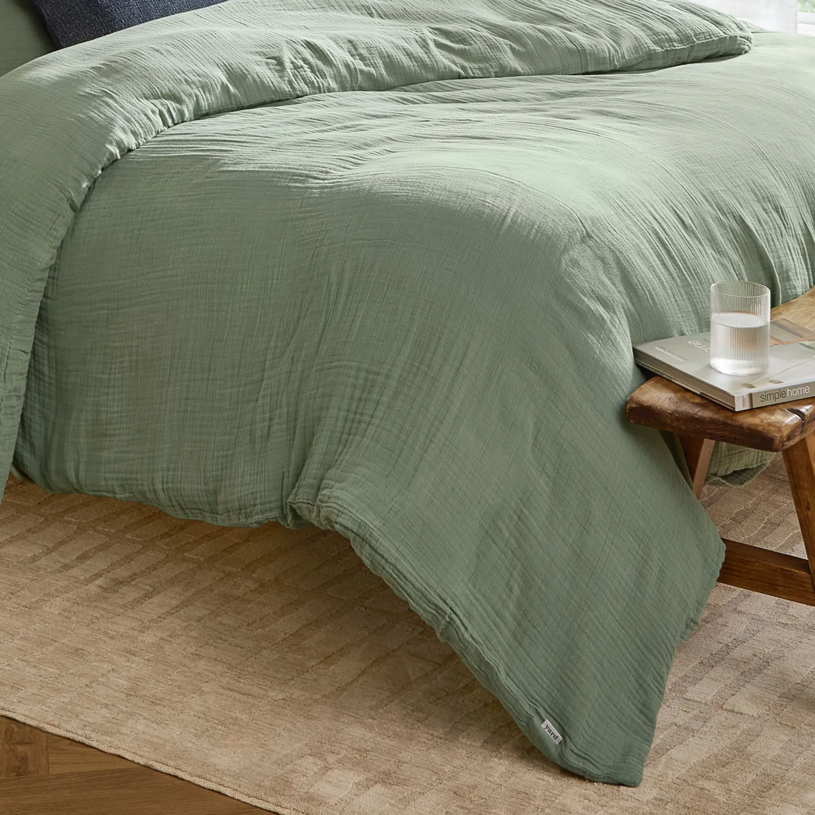 Yard Lark 100% Cotton Muslin Duvet Cover Set in Pale Green 4