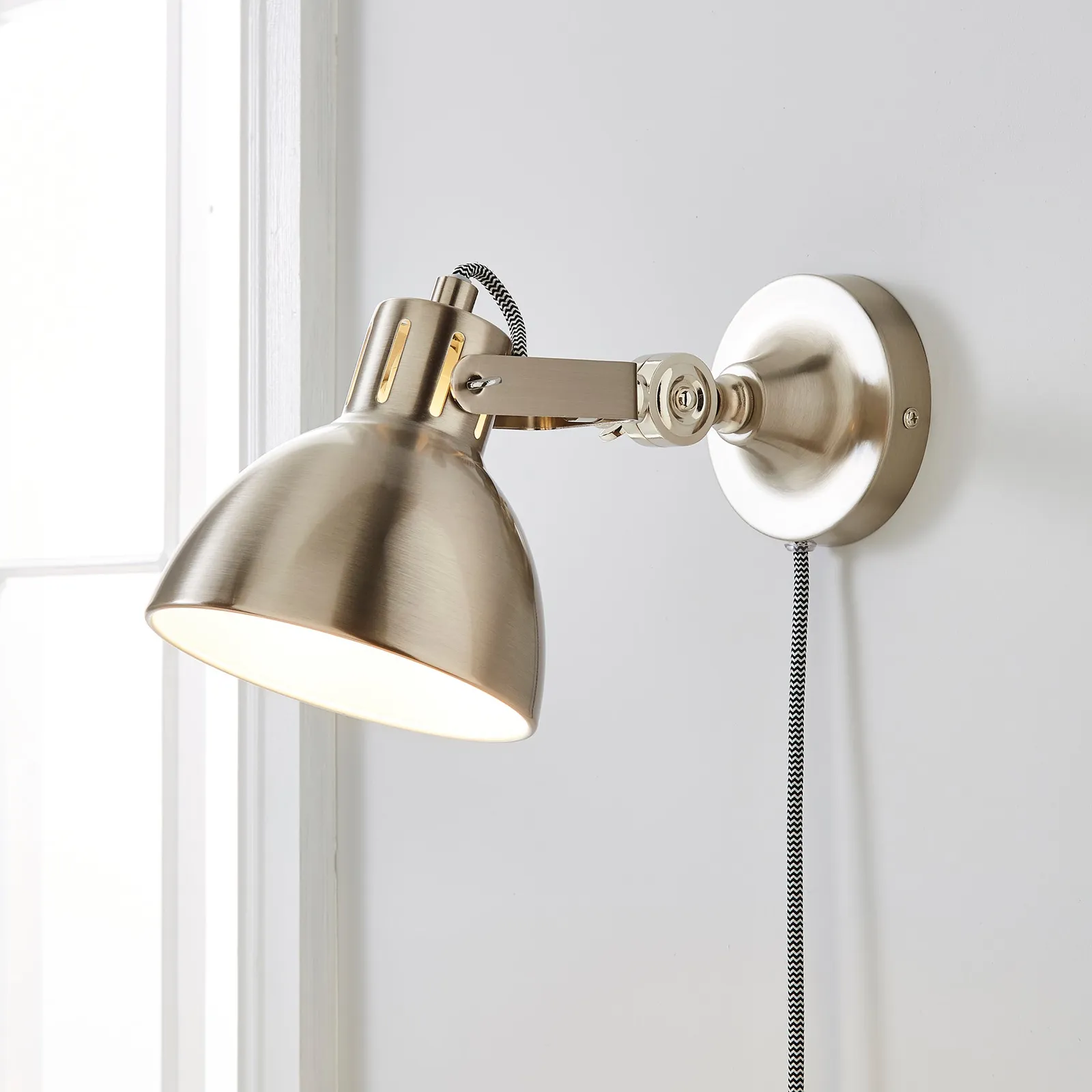 Poppy Easy Fit Plug In Wall Light Satin Nickel Brown