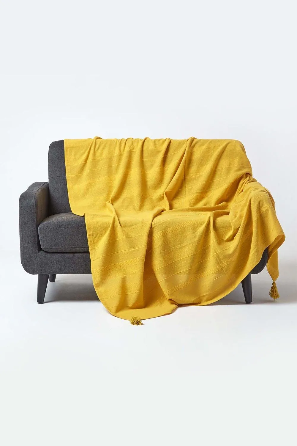 Homescapes Cotton Rajput Ribbed Throw in Orange