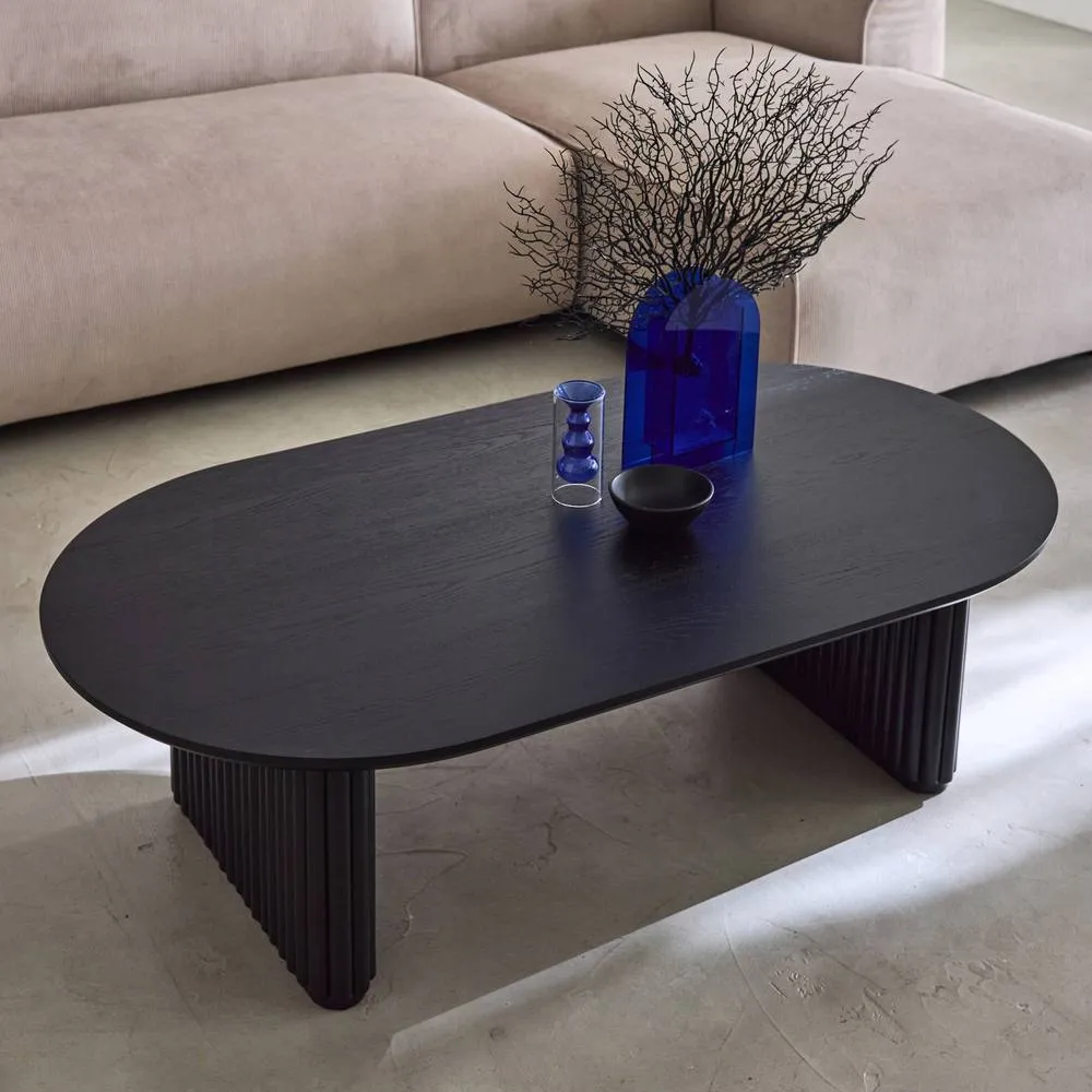 sweeek Oval coffee table Rubberwood oak veneer in Black 4