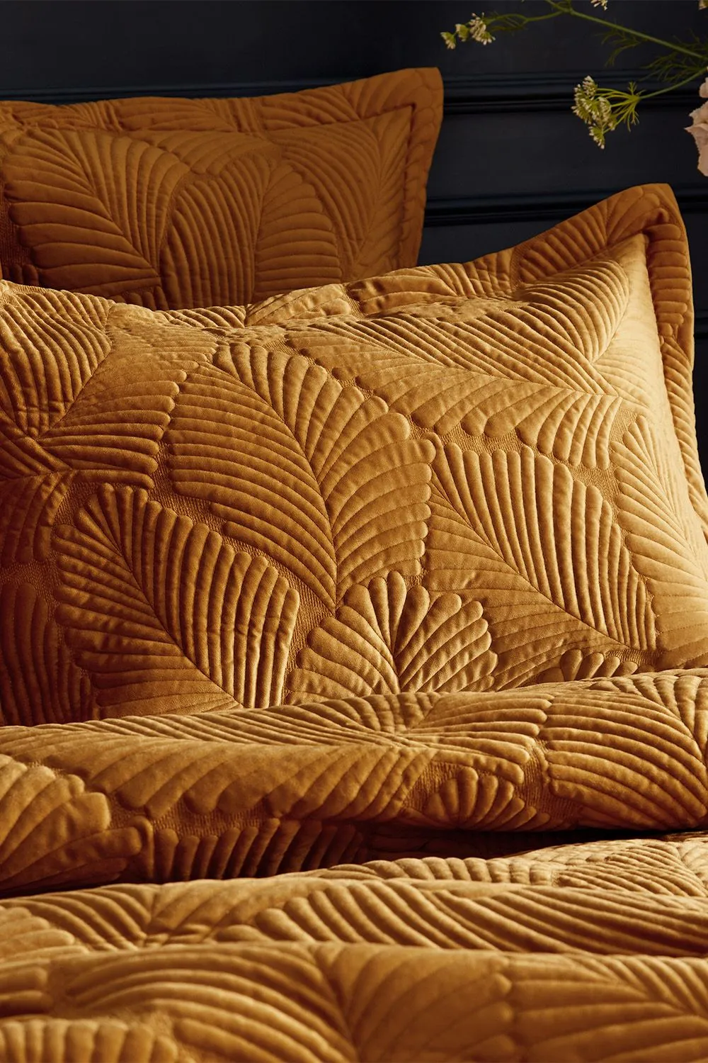 Paoletti Palmeria Quilted Velvet Pillowcase in Gold 1