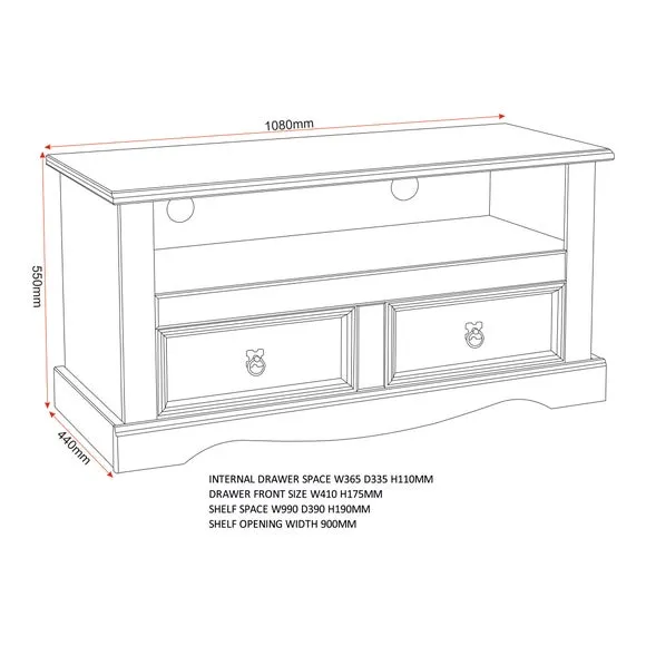 Corona 2 Drawer TV Unit for TVs up to 42" 4
