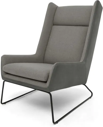 Hicks Wing Back Armchair, Antrazit Grey Leather with Pheasant Grey fabric