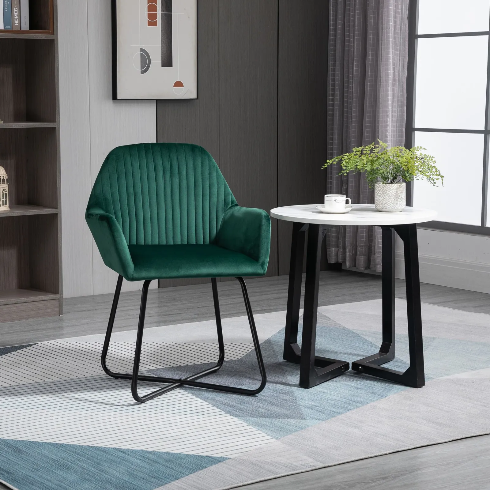 HOMCOM Modern Accent Chair Velvet-Feel Upholstered Lounge Armchair in Green
