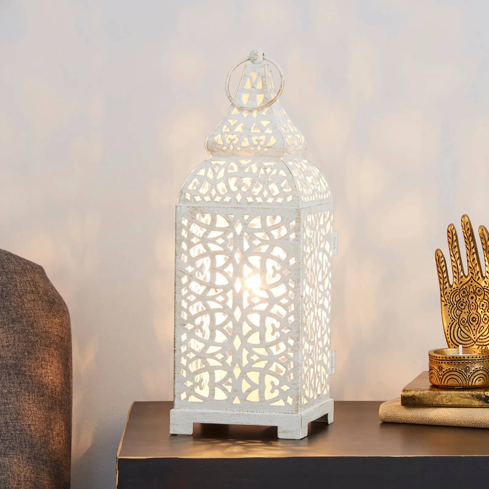 Moroccan Lantern Cream Table Lamp Cream