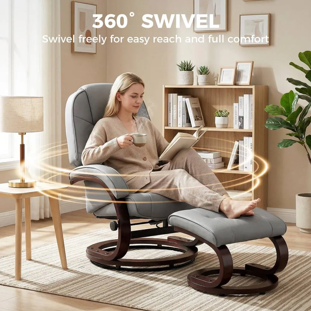 HOMCOM Recliner Chair with Footstool, Swivel Recliner Armchair, Grey 6