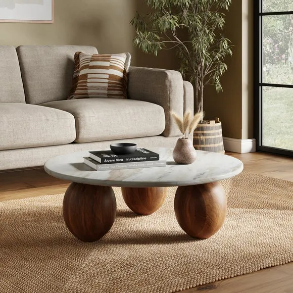 Buffie Coffee Table, Marble and Mango Wood