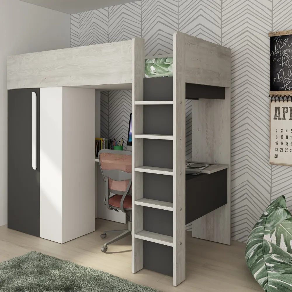 Mont Blanc Grey and White Wooden High Sleeper Frame - EU Single