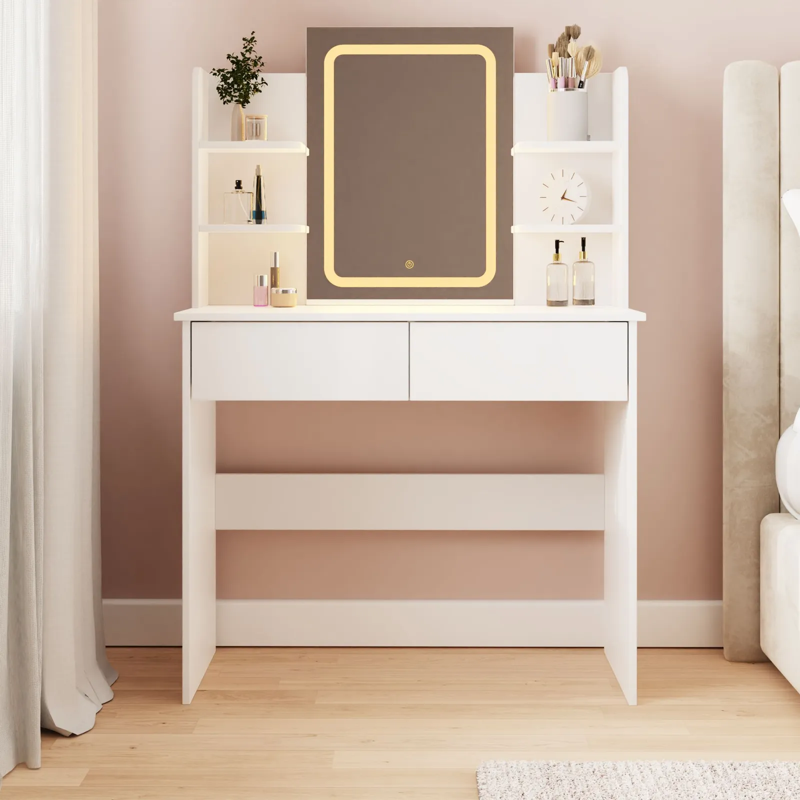 GFW Sadie LED Mirror Dressing Table in White 5
