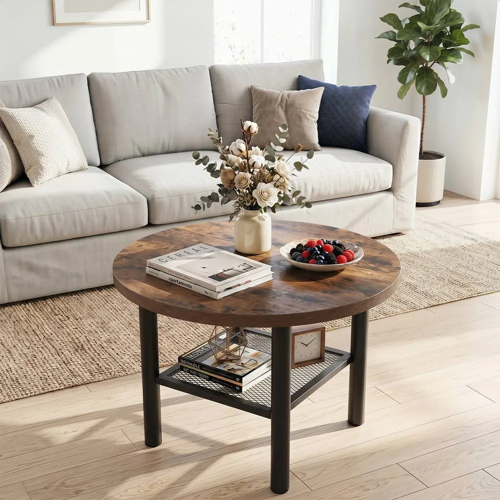 Costway Round Coffee Table 2-Tier Modern Circular Center Table in Brown 3