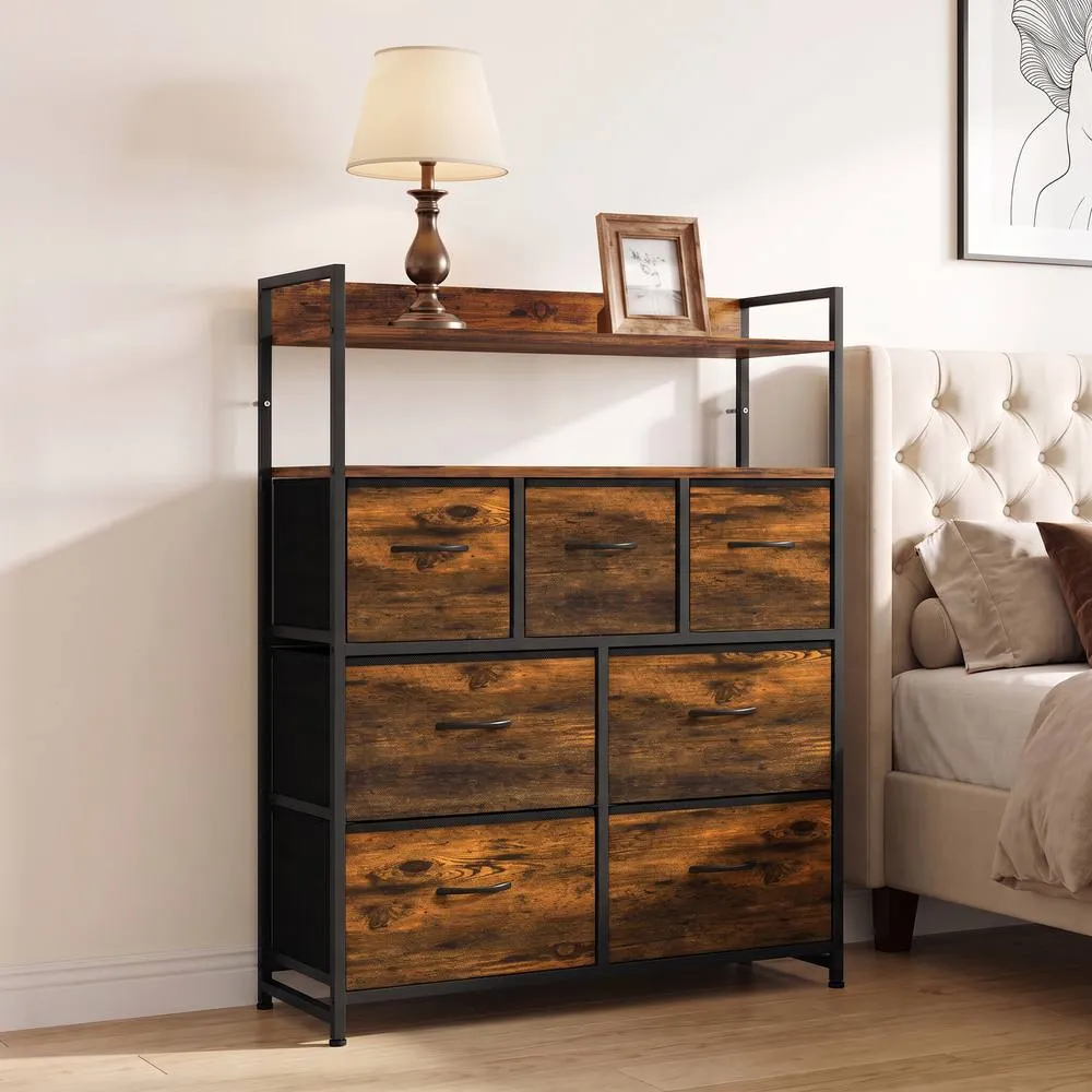 HOMCOM Chest of Drawers, Bedroom Fabric Dresser, Rustic Brown 2