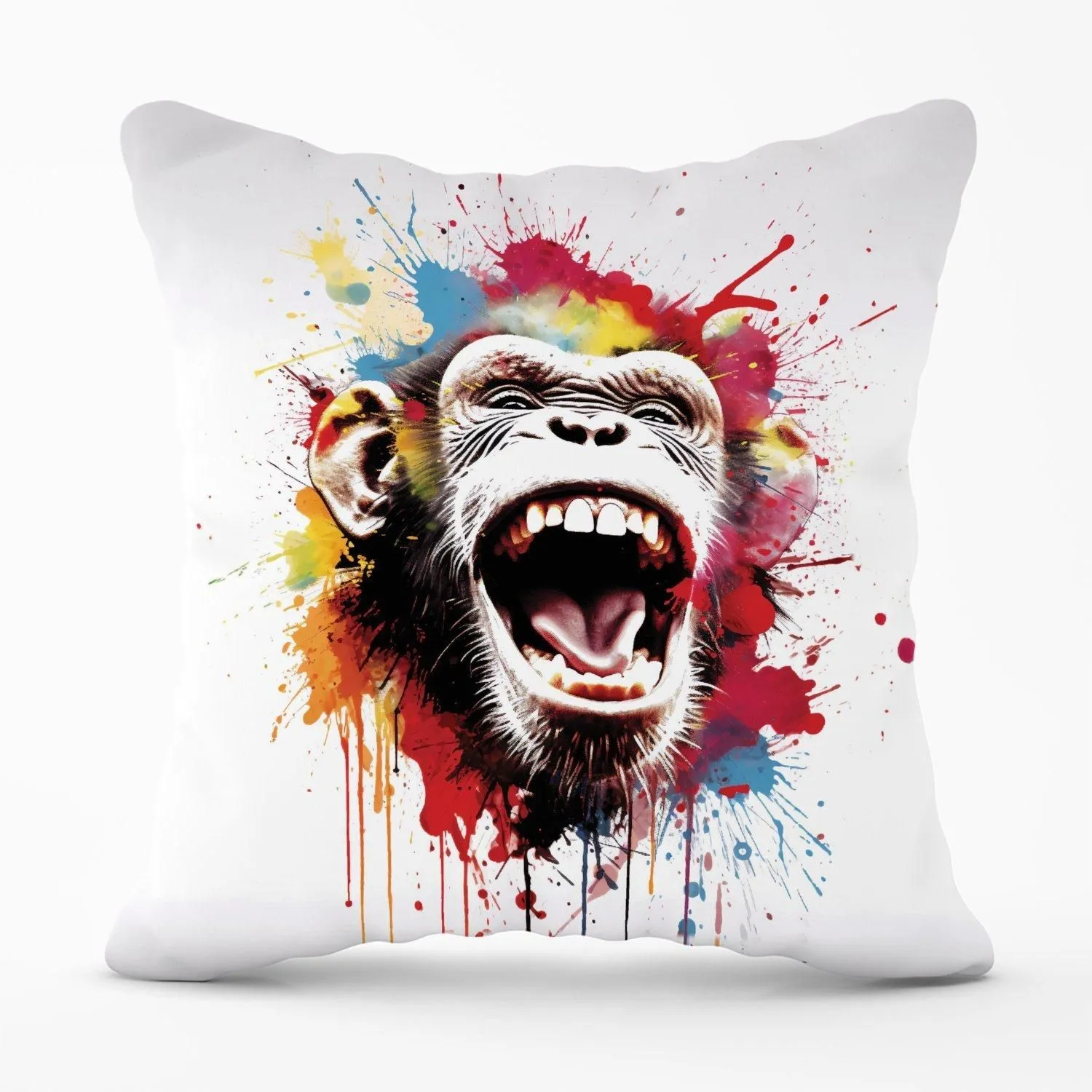 Warren Reed - Designer Coloured Splashart Crazy Monkey Face Outdoor Cushion in Red