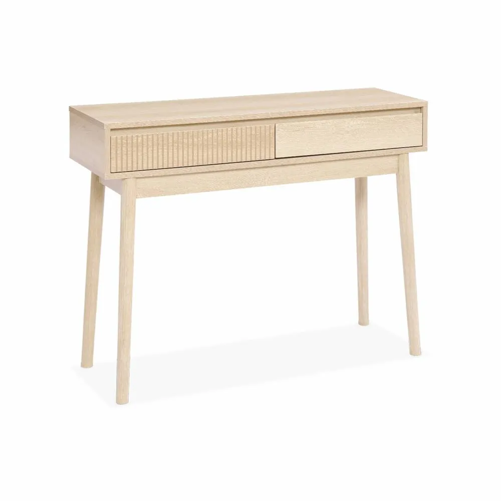 sweeek 100cm console table with grooved wooden detail in Beige 2