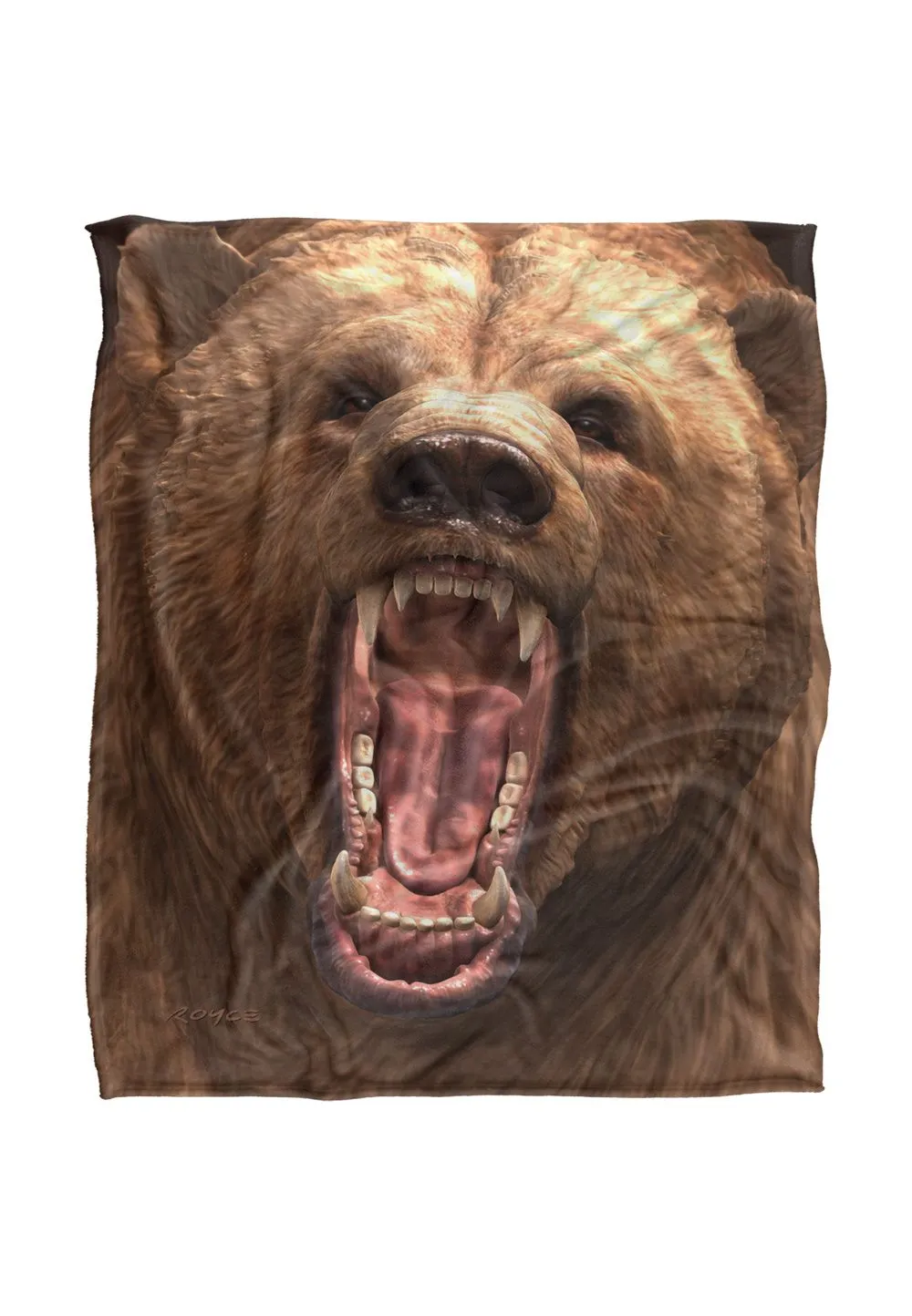 JQ Licensing Royce Mcclure Grizzly Bear Head Silky Touch Super Soft Throw Blanket 152 X 127 cm in White