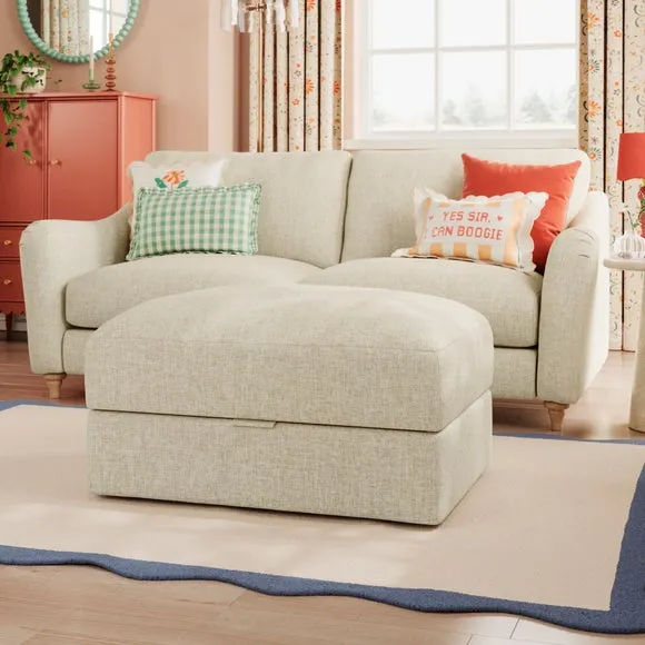 Hattie Slub Faux Linen Storage Footstool 1