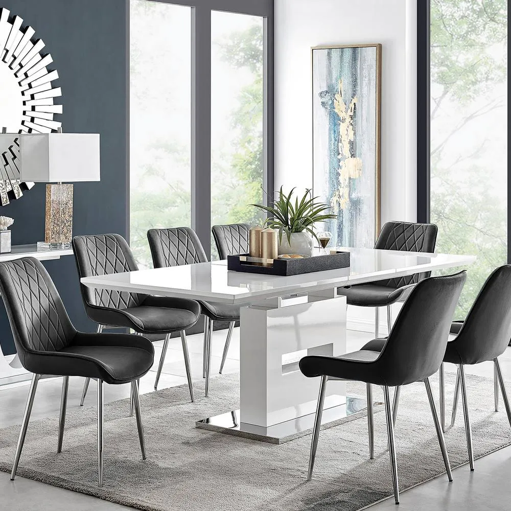 FurnitureboxUK Arezzo Large Extending Dining Table & 8 Pesaro Chairs in Black