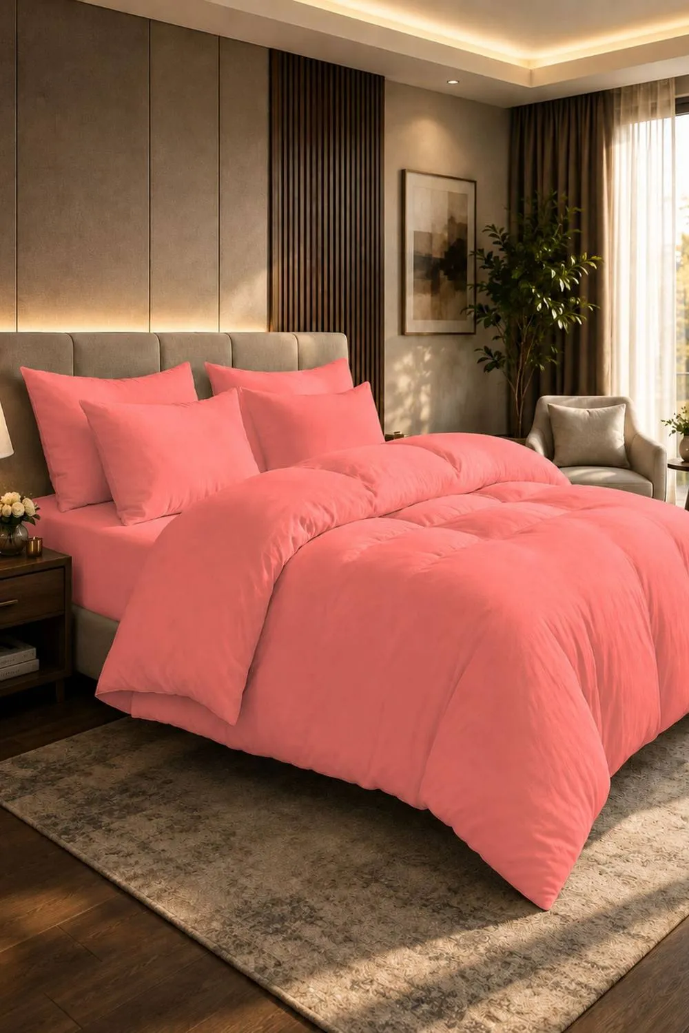 Grace 100% Egyptian Cotton Duvet Cover Set 400 TC with Zipper Closure in Coral
