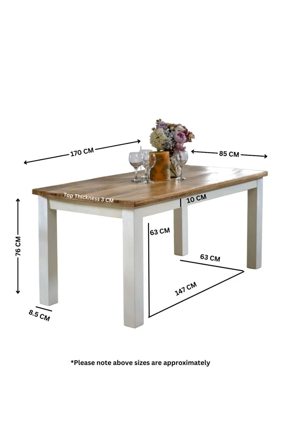 IH Design Washington Solid Mango Wooden White Dining Table 170cm 4