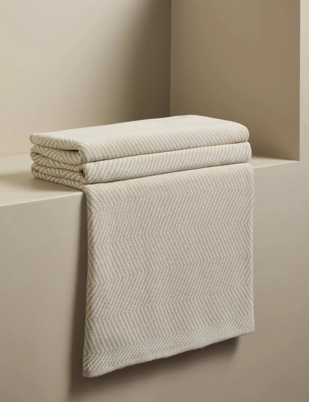 M&S X Kelly Hoppen Kelly Hoppen Pure Cotton Chevron Knitted Throw Taupe Mix