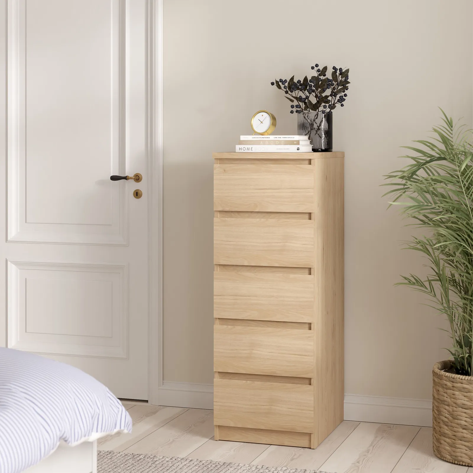 Furniture To Go Naia Narrow Chest of 5 Drawers in Light Oak 5