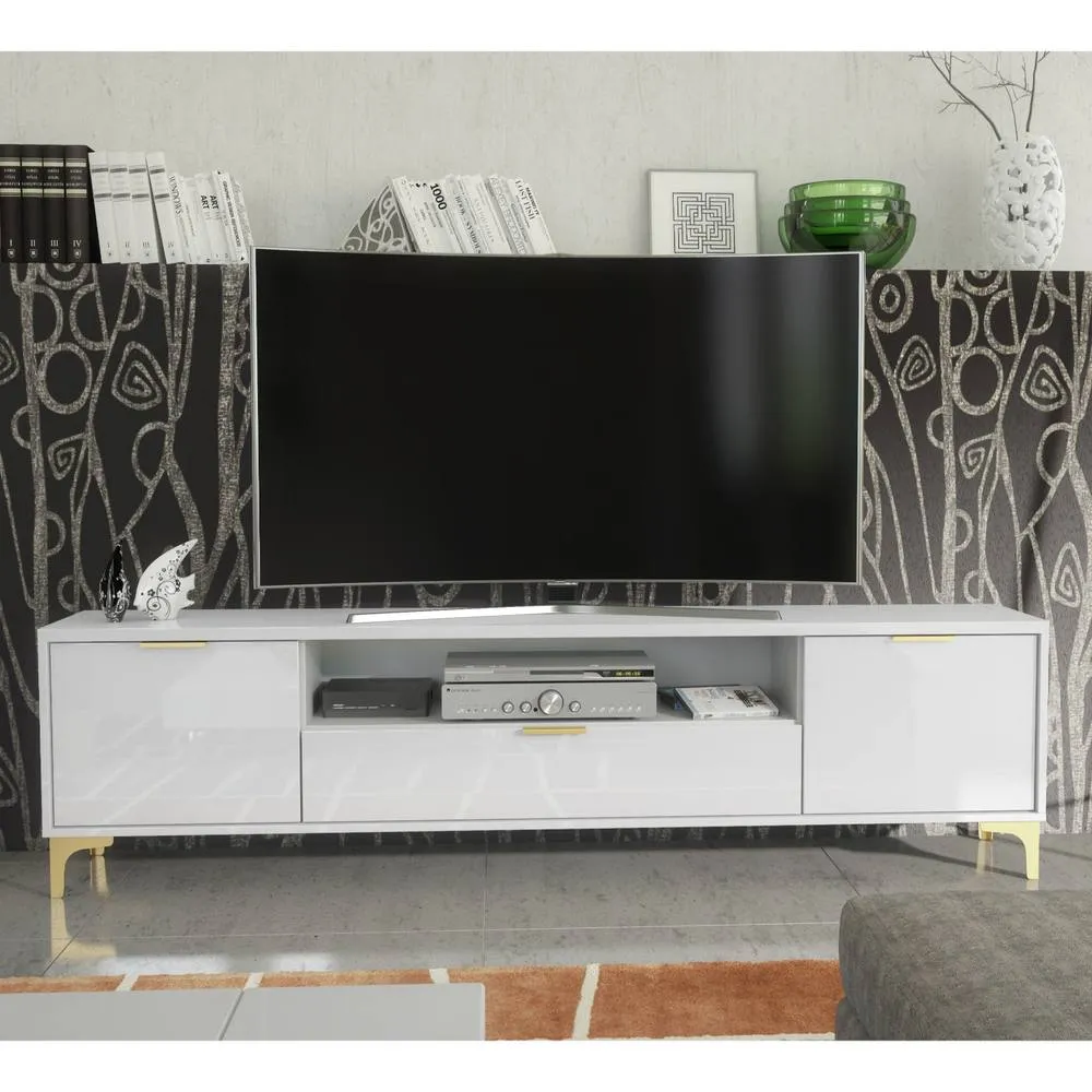 Creative Furniture Goldline Gloss TV Unit 200cm - Glossy White 4