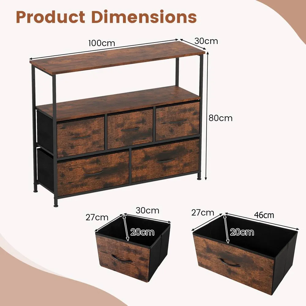 Costway Dresser for Bedroom Storage Dresser with 5 Drawers-Brown in Brown 5