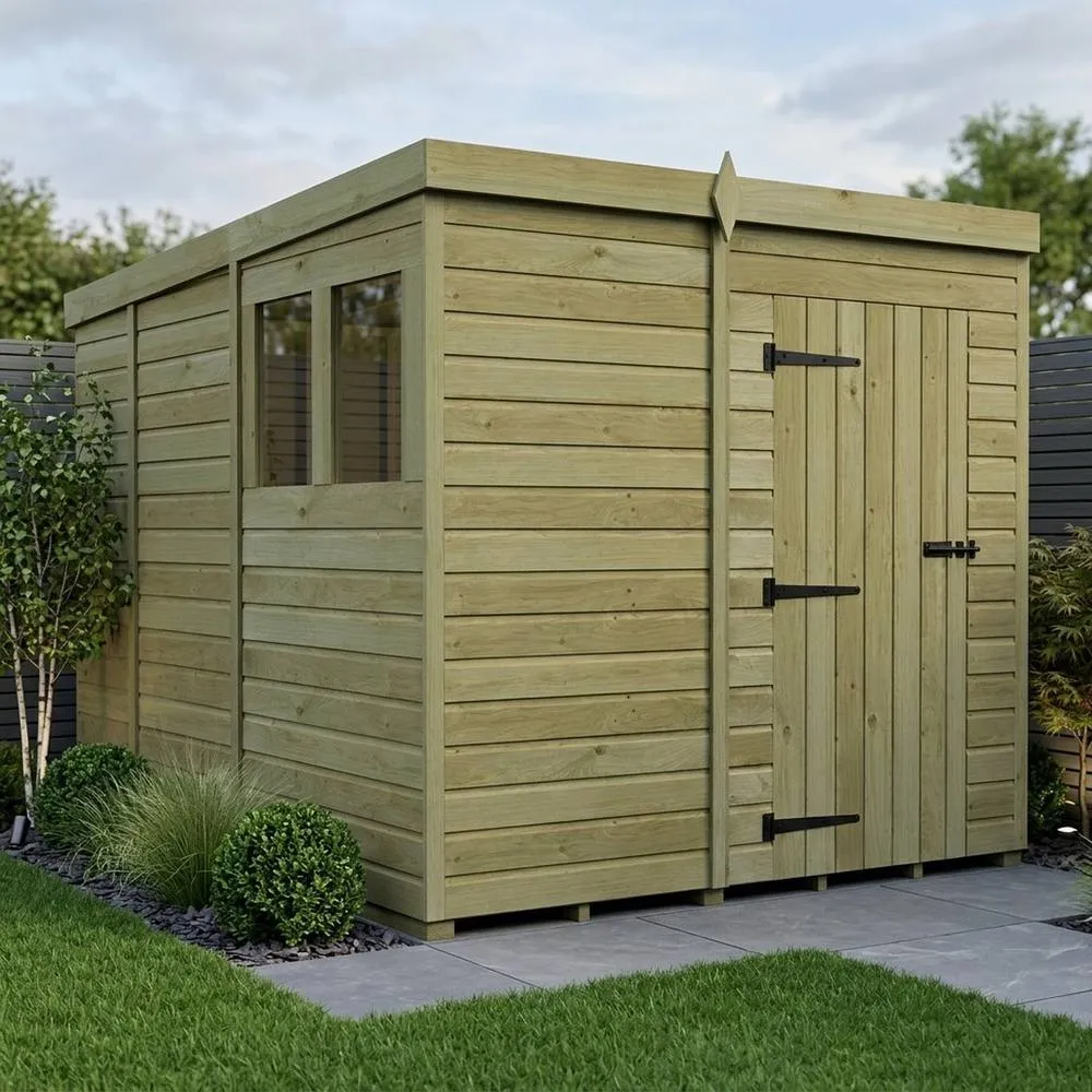 Buttercup Farm 7ft x 9ft Pent Garden Shed Single Door With Windows - Timber in Brown 2