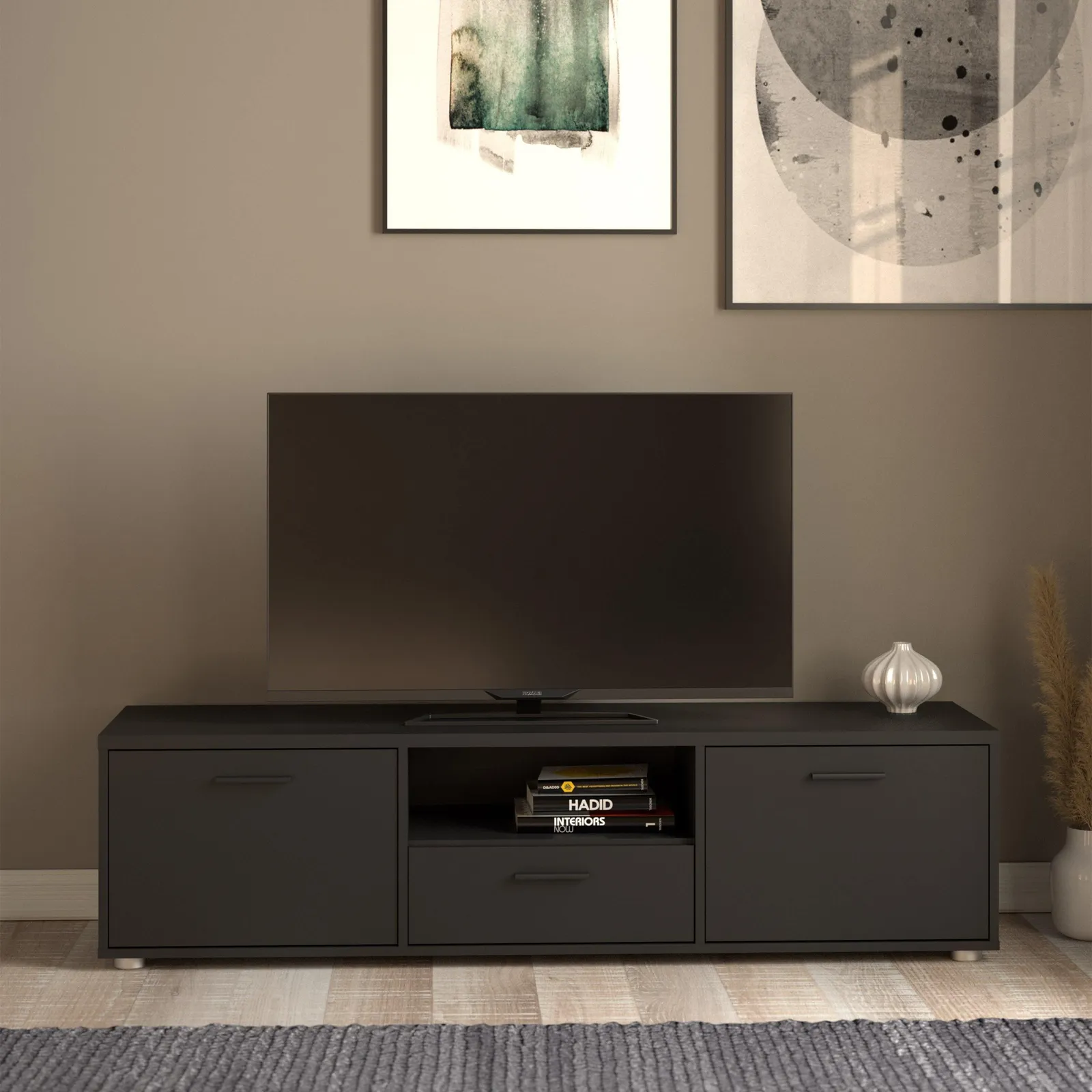 Furniture To Go Media TV Unit with 2 Doors 1 Drawer 147cm in Black 6