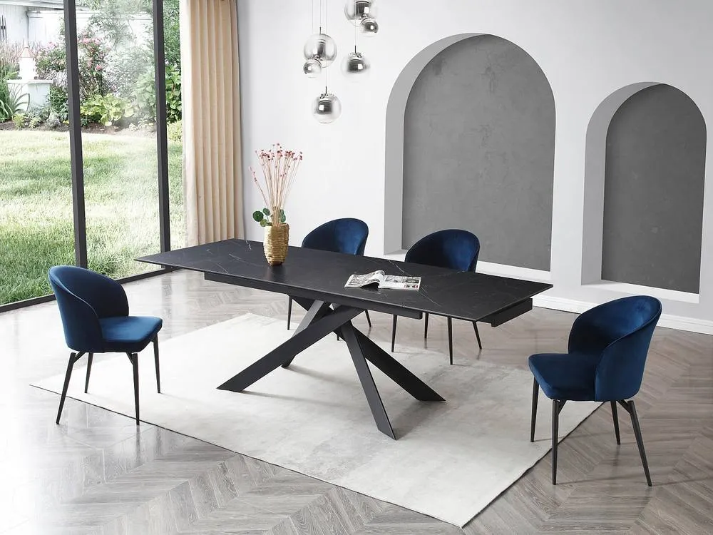 Vente-unique 6 - 10 Seater Extendable Dining Table In Ceramic, Tempered Glass and in Black 5