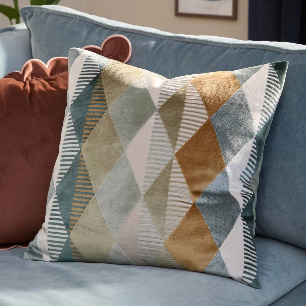 Furn Metro Harlequin Velvet Square Cushion in Green