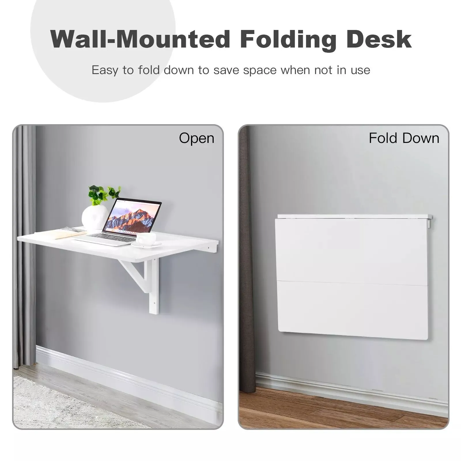 Costway Wall Mounted Table Folding Multi-use Hanging Drop-Leaf Laptop Desk in White 6