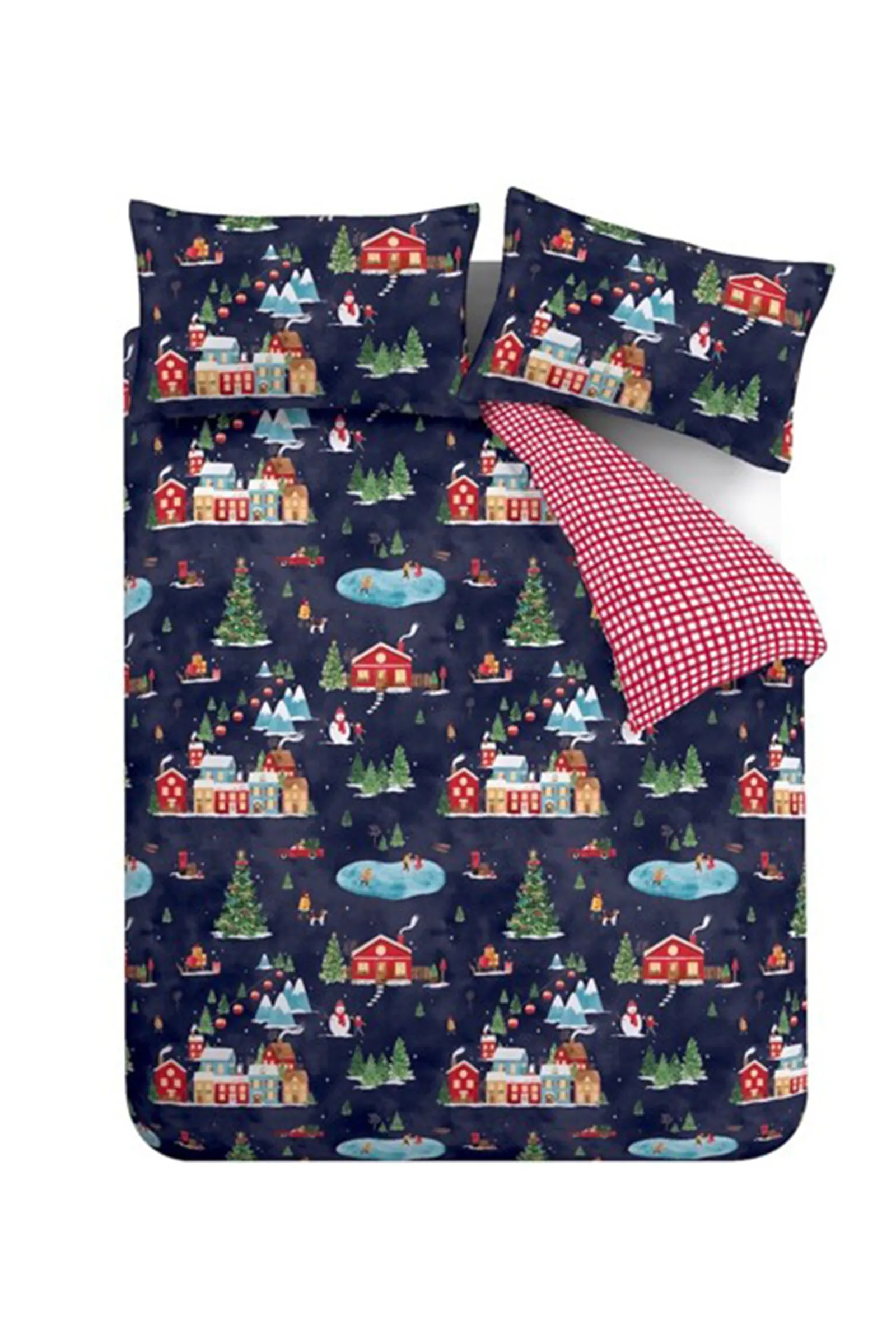 Catherine Lansfield 'Christmas Ski Village' Reversible Duvet Cover Set in Blue 5