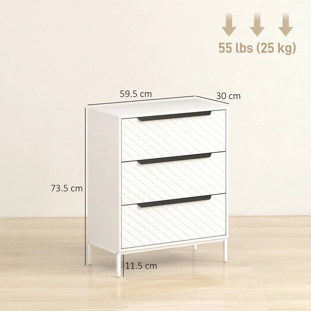 HOMCOM Chest of Drawers, 3 Fabric Drawer Dresser, Aluminium Handles in White 3