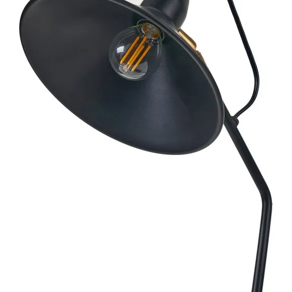 Canton Matt Black and Brass Metal Cone Reading Floor Lamp 5