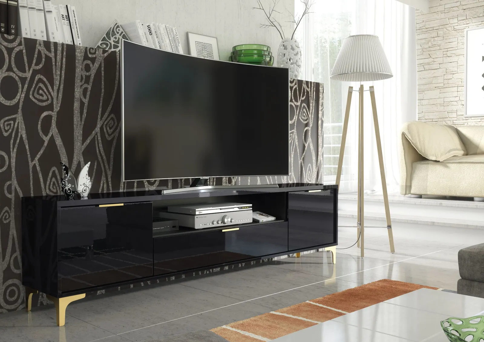 Creative Furniture Goldline Gloss TV Unit 200cm - Sleek Full-Gloss Design in White or Black 2