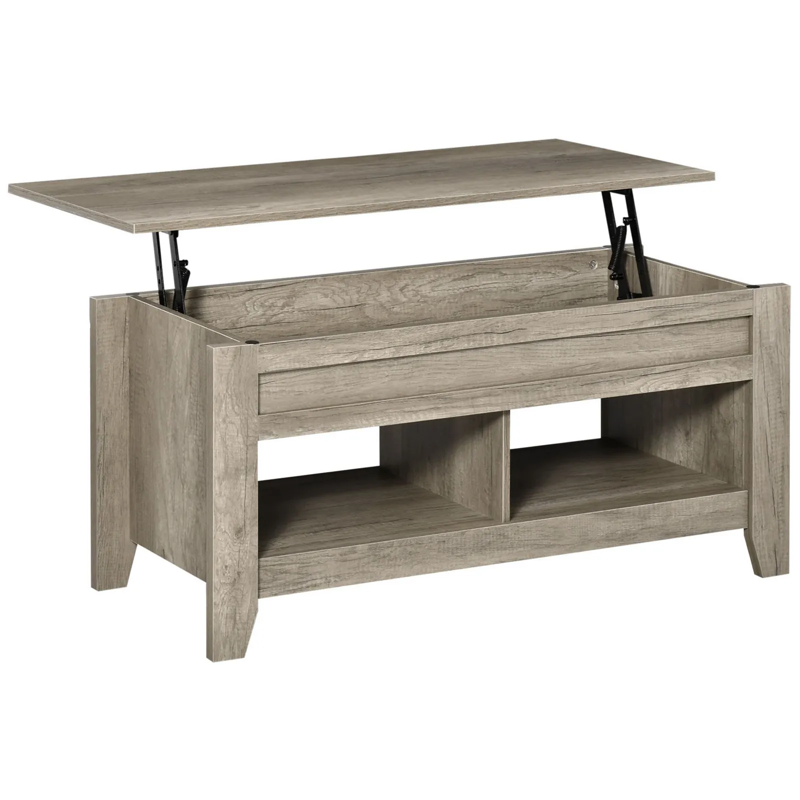 HOMCOM Lift Top Coffee Table with Hidden Storage Compartment Open Shelf in Brown 2