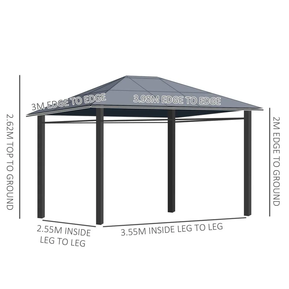 OUTSUNNY Hardtop Gazebo for Garden Party w/ Polycarbonate Curtains in Light Grey 3