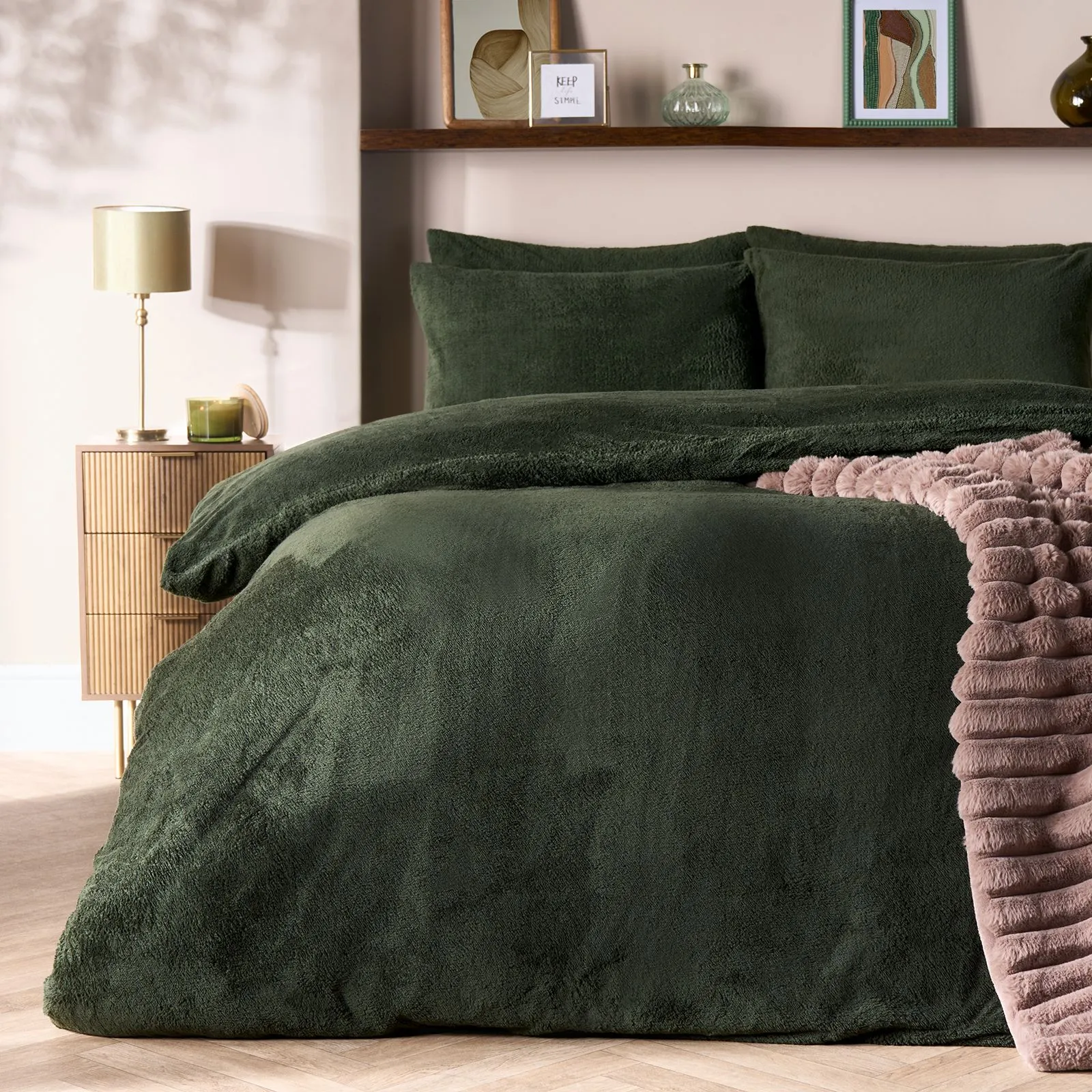 OHS Thermal Soft Teddy Fleece Duvet Cover Bedding Set in Green
