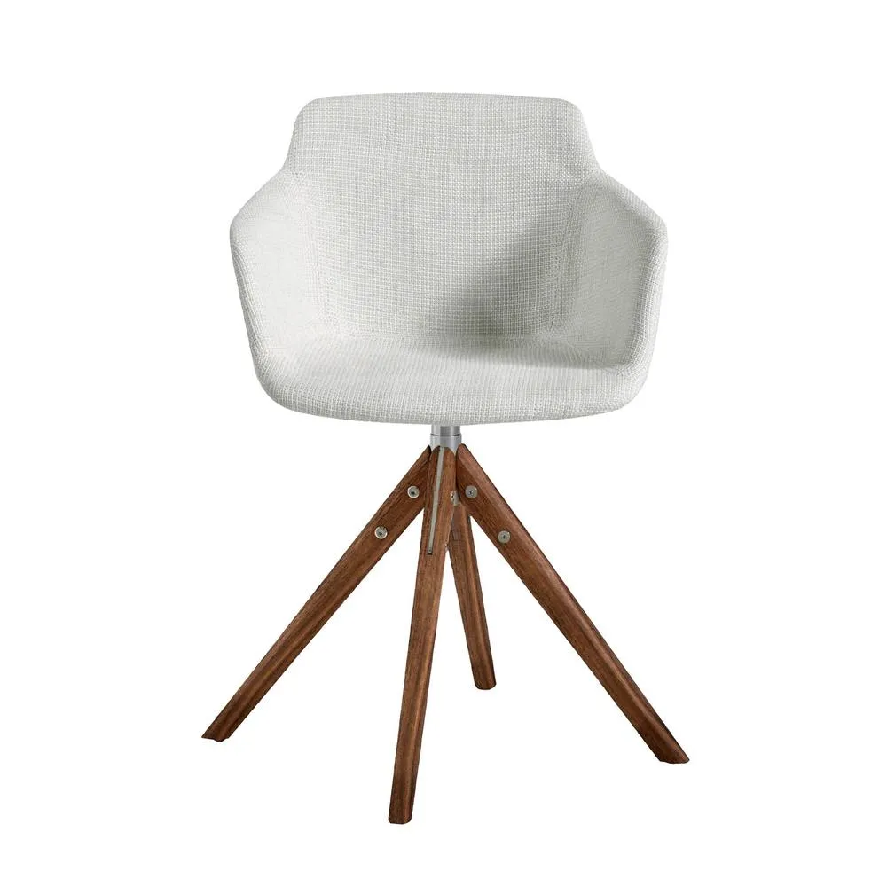 Angel Cerda Swivel Dining Chair, Beige Fabric, Walnut Legs 2