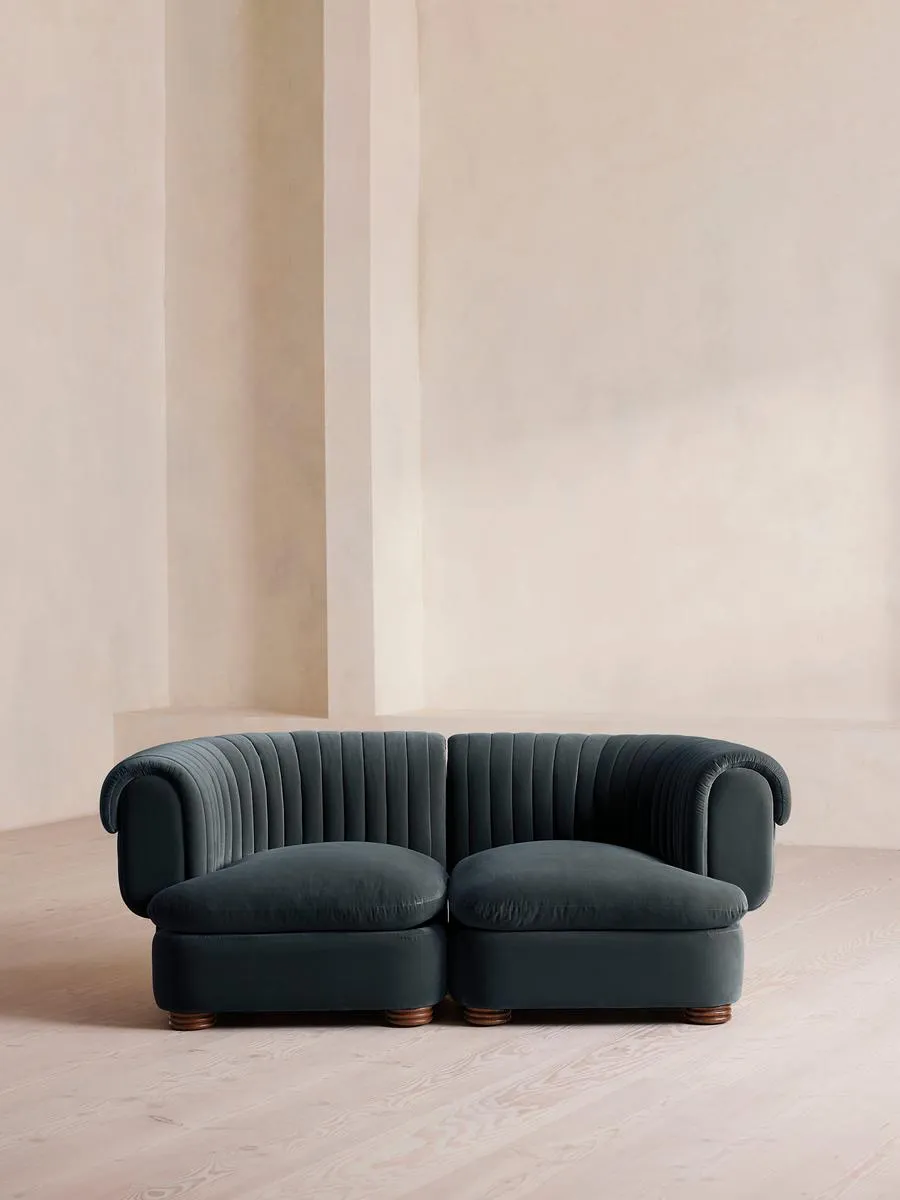 Rava Modular Sofa, Three Seater, Velvet, Grey Blue