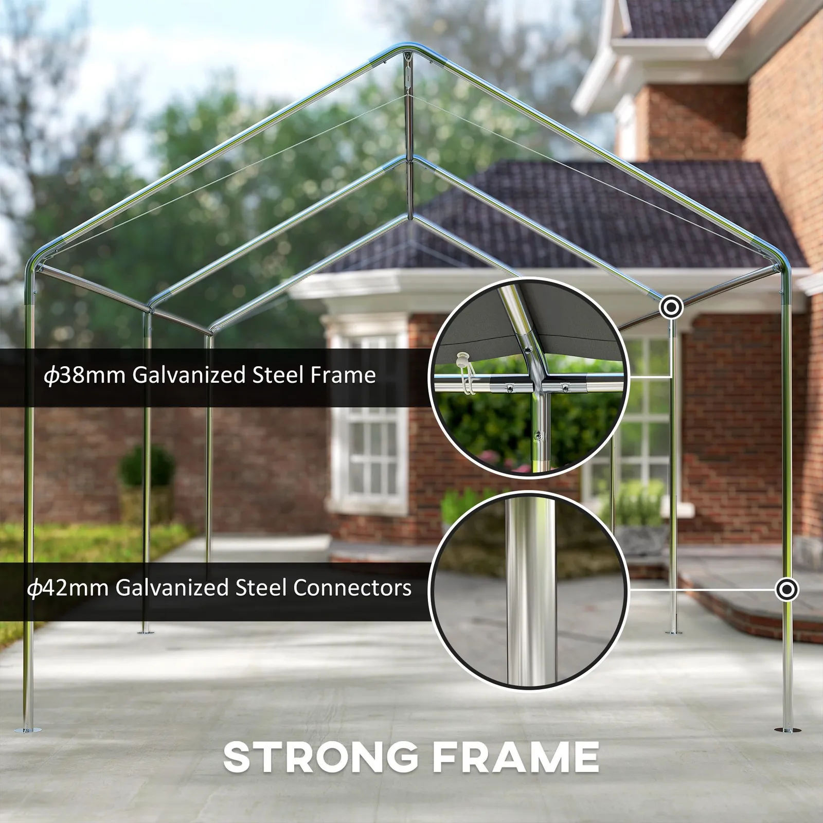 OUTSUNNY 2-Rooms Outdoor Carport Galvanized Steel Frame Tent UV Resistant in Grey 6
