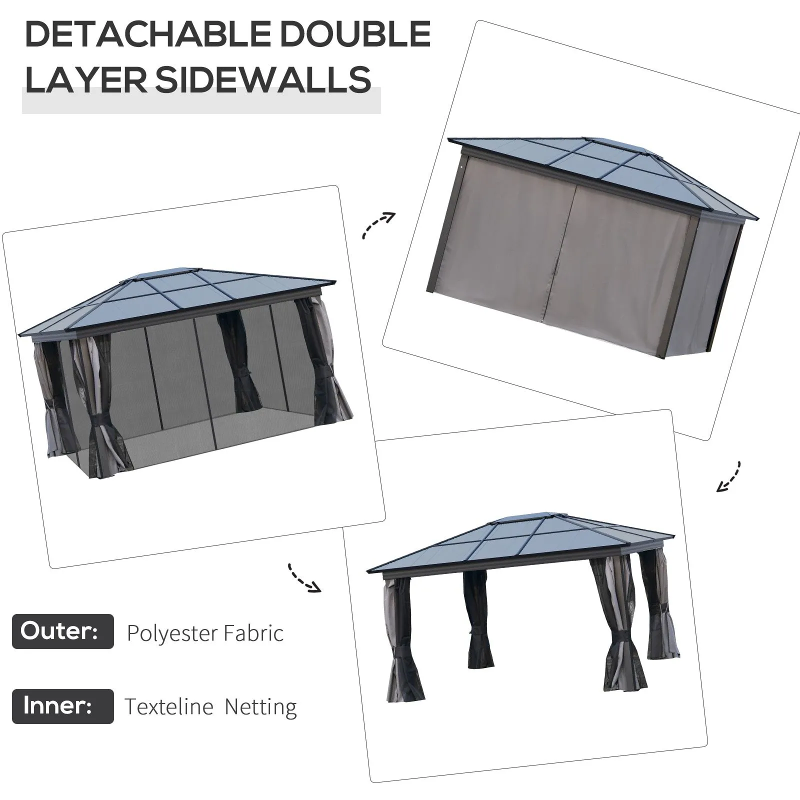 OUTSUNNY Hardtop Gazebo Canopy with Mosquito Netting & Curtains in Black 6