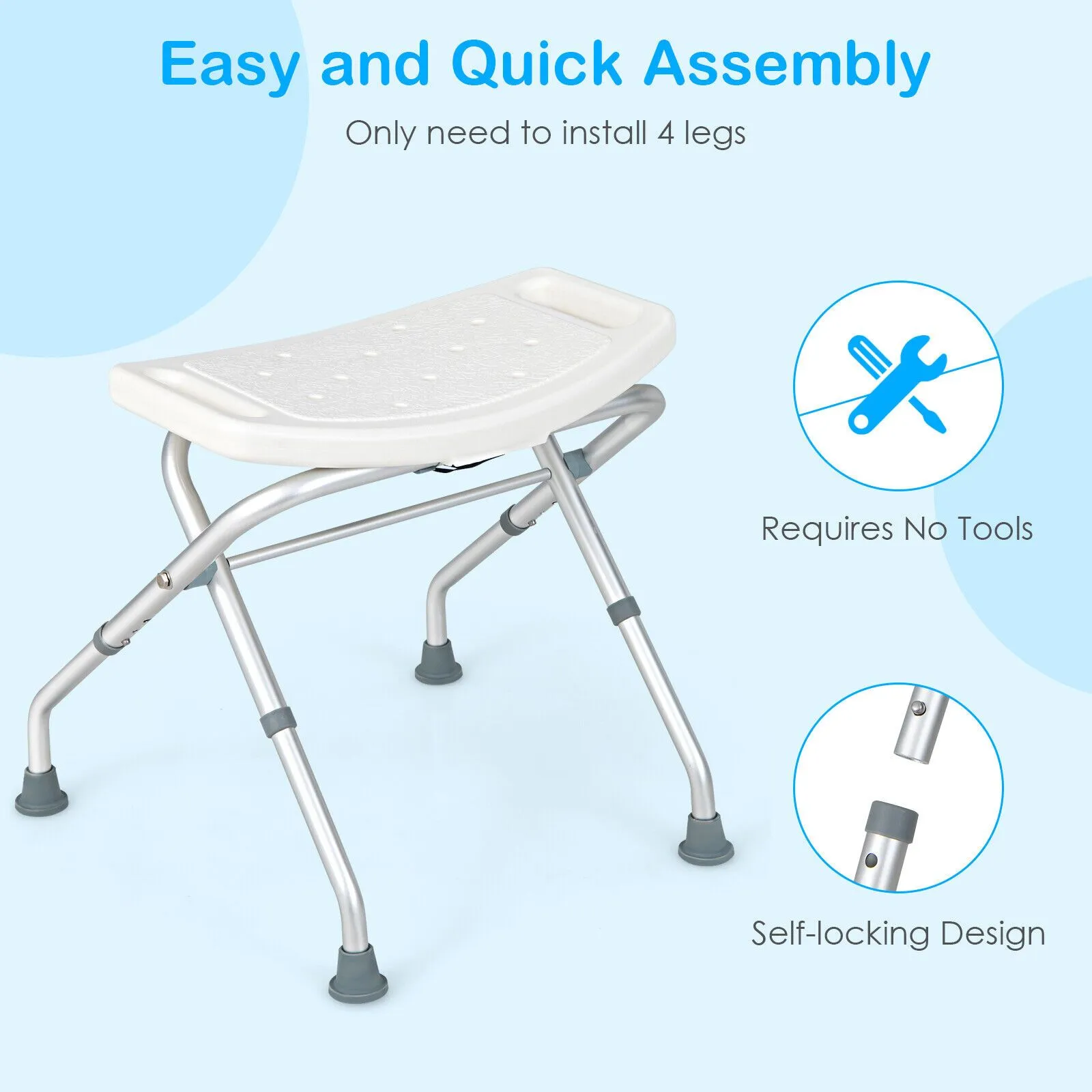 Costway Folding Shower Stool Height Adjustable Shower Seat Bath Chair w/Handle in White 5