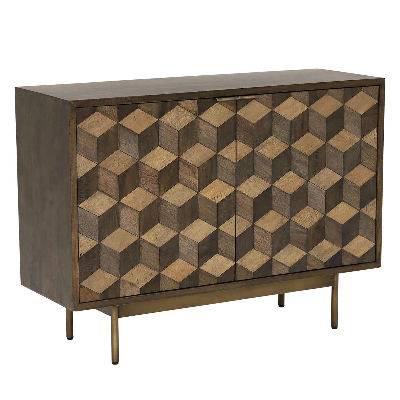 Facet 2 Door Sideboard, Dark Mango Wood and Brass